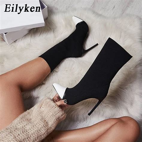 Eilyken Botines Cortos De Tela El Stica Para Mujer Botas Puntiagudas De