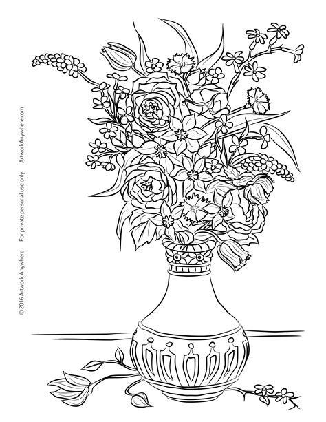 Still Life Flowers Colouring Clip Art Library