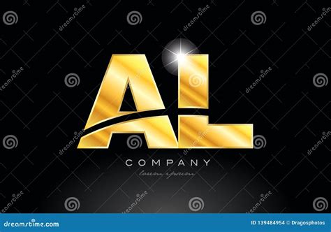 Combination Letter Al A L Gold Golden Alphabet Metal Logo Icon Design