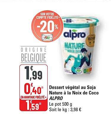 Promo Dessert V G Tal Au Soja Nature La Noix De Coco Alpro Chez G