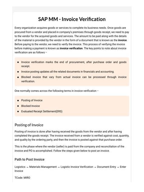 Sap Mm Invoice Verification Pdf Invoice Receipt