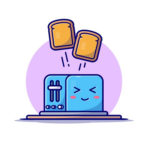 Cute Happy Toaster Cartoon Vector Icon Illustration Food Technology Icon Concept Isolated