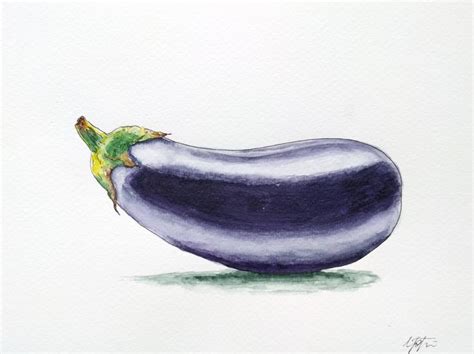 Aubergine Original Watercolor Painting Size X Cm Watercolor