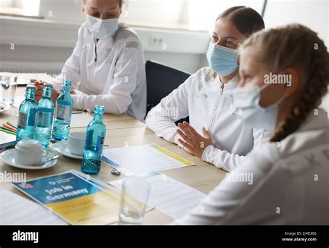 Cologne Germany Th Apr Women Refugees From Ukraine Sit At A