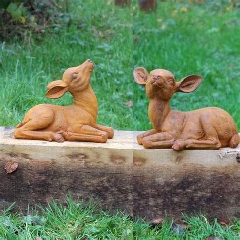 Cast Iron Mini Fawn Statue Round Wood Of Mayfield