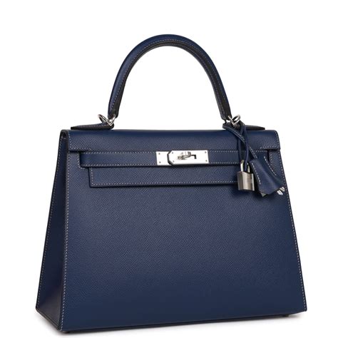 Hermes Special Order Hss Kelly Sellier Bleu Indigo Epsom Palladium