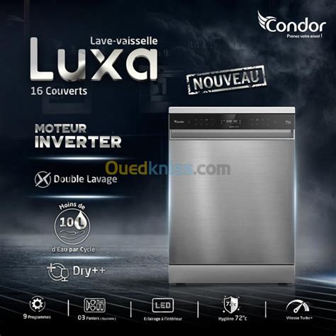 PROMOTION LAVE VAISSELLE CONDOR LUXA 16 COUVERT 9 PROG INOX INVERTER