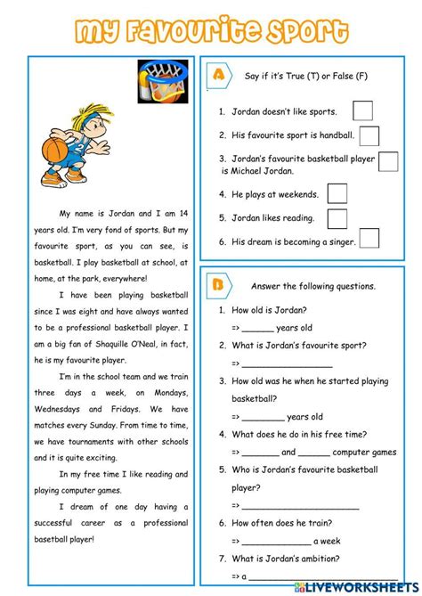 My Favourite Sport Interactive Exercise Live Worksheets Worksheets