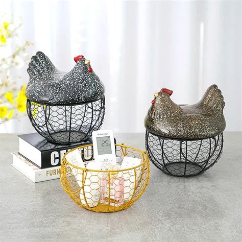 Chicken Wire Egg Storage Basket Mesh Ceramic Egg Hen Holder Fruit Food