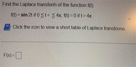 Solved Find The Laplace Transform Of The Function F T Chegg