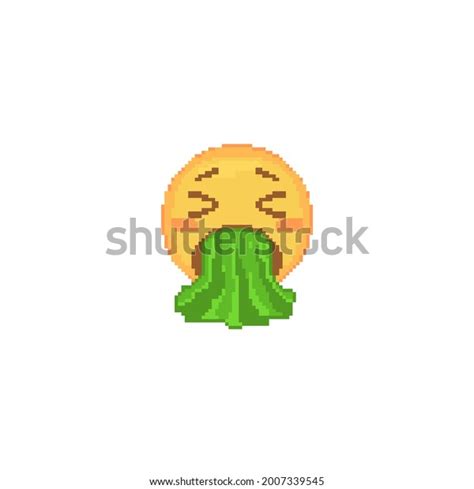 Pixel Art Vomiting Emoji Face Icon Vector Cute Pixel Throwing Up