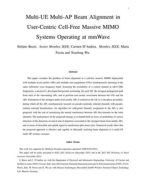 Pdf Multi Ue Multi Ap Beam Alignment In User Centric Cell Free