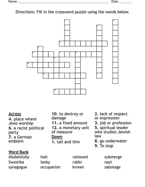 Directions Fill In The Crossword Puzzle Using The Words Below WordMint