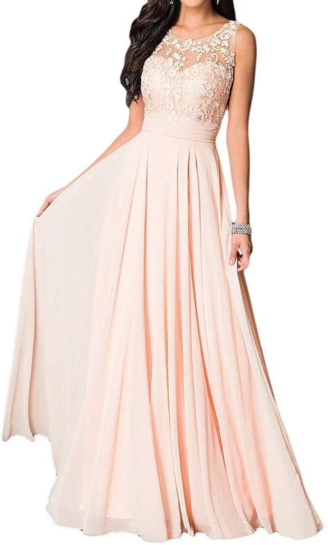 Missdressy Damen Elegant Chiffon Charmeuse Applikation Rundkragen