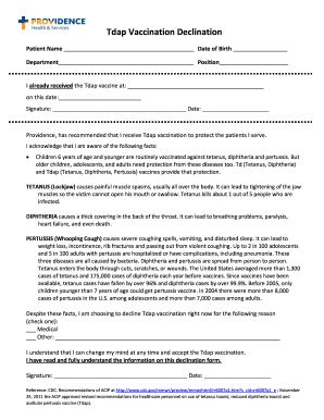 Tdap Declination Form Fill Out And Sign Printable Pdf Template Signnow