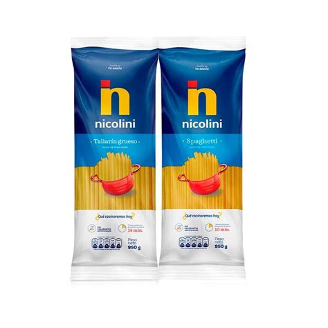 Pack Fideos Tallarín Nicolini Bolsa 950g Fideos Spaghetti Nicolini