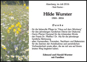 Traueranzeigen Von Hilde Wurster Schwarzw Lder Bote Trauer