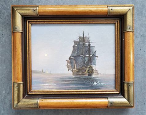 Vintage Sailing Ship Oil Painting By Ann Brose Framed Seascape