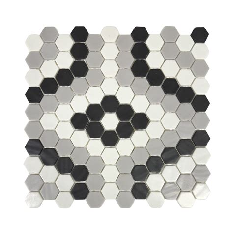 Glass Hex Black White And Grey Glass Mosaic Tile Kwdandco