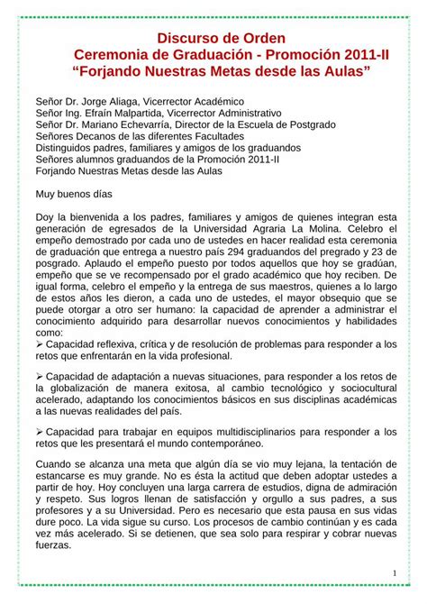 Pdf Discurso De Orden Ceremonia De Graduaci N Promoci N Pdf