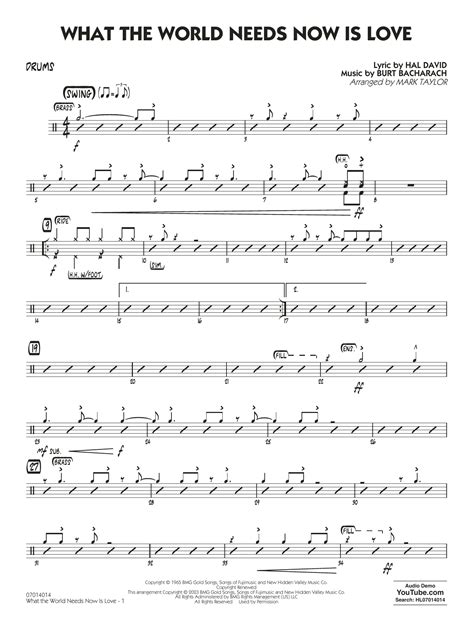 What The World Needs Now Is Love Arr Mark Taylor Drums Sheet Music