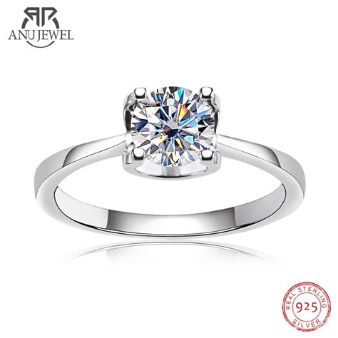 Anujewel 1 Carat D Color Moissanite Diamond Ring 18k Gold Plated