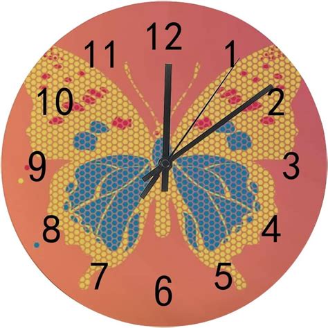 SKYSONIC Silent Wooden Round Wall Clock Butterfly Non Ticking Battery