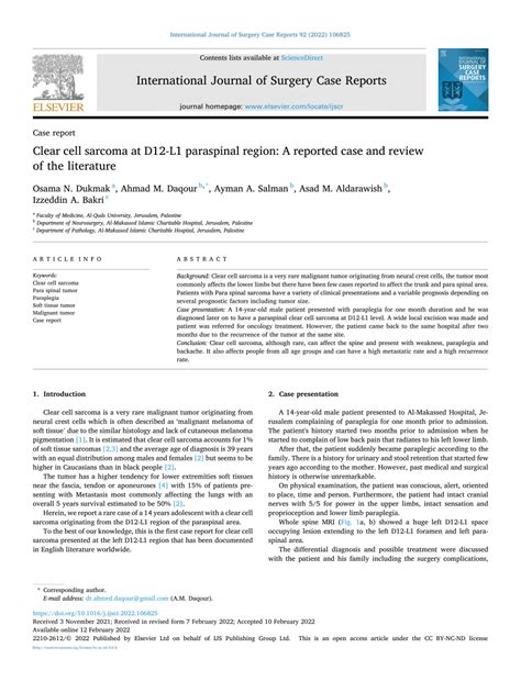 PDF Clear Cell Sarcoma At D12 L1 Paraspinal Region A Reported Case