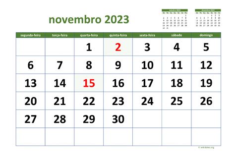 Calendário Novembro 2023