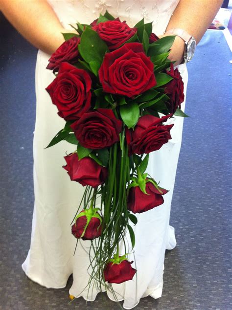 Exquisite Red Rose Shower Bouquet Complimented With Bear Grass Red Rose Bouquet Wedding