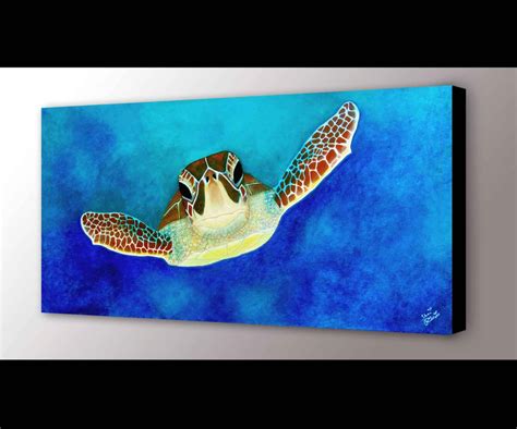 Sea Turtle Wall Art Green Sea Turtle Decor Canvas Print Etsy