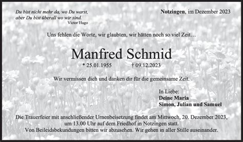 Trauer Manfred Schmid 14 12 2023 Teckbote Trauerportal