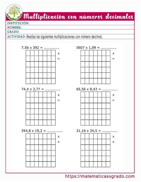 Fichas Con Ejercicios De Multiplicación De Números Decimales
