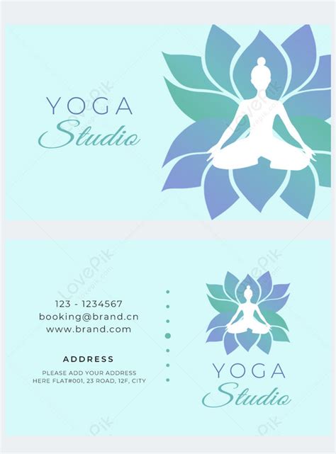 Yoga Studio Business Card Lotus Character Blue Template Template Image