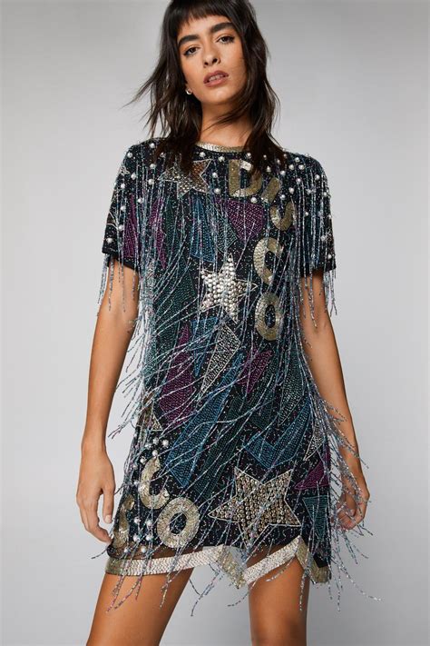 Disco Beaded Tassel T Shirt Mini Dress Nasty Gal