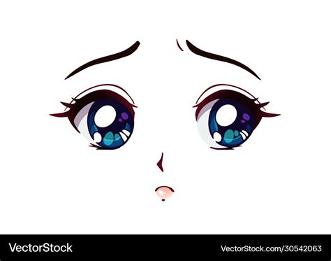 Sad anime face manga style big blue eyes Vector Image