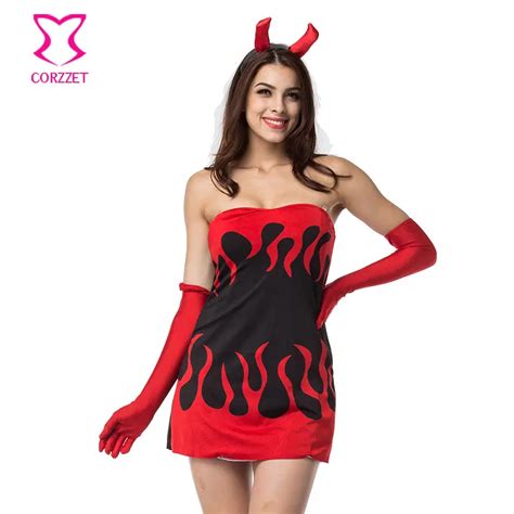 Red Black Deguisement Halloween Sexy Devil Costumes For Women Cosplay