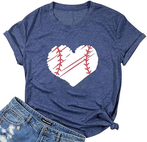 Womens Baseball Heart Tee Shirts Cute Graphic Ladies Top Shirt Teen Girls Fashion Novelty Shirt