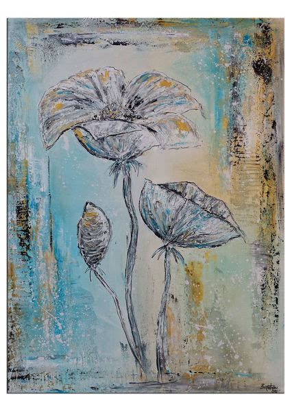 Blüten blau moderne Blumenmalerei Blumenbild Unikat 116x81cm