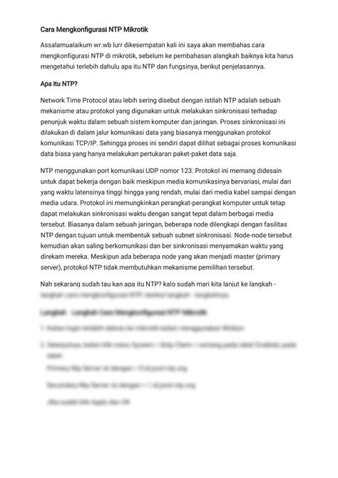 Solution Cara Konfigurasi Ntp Mikrotik Studypool