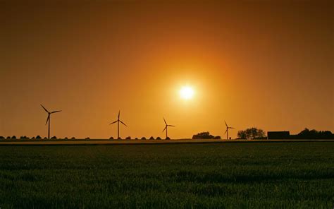 Sunset Landscapes Grass Fields Wind Turbines Wallpapers Hd Desktop And Mobile Backgrounds