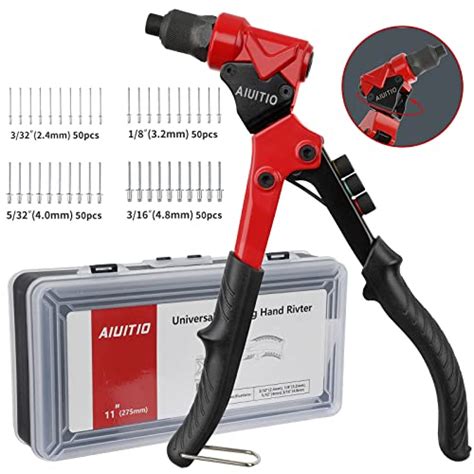 Aiuitio Rivet Gun With Pcs Rivets Hand Rivet Gun Swivel Head