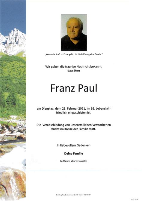 Parte für Franz Paul pax requiem