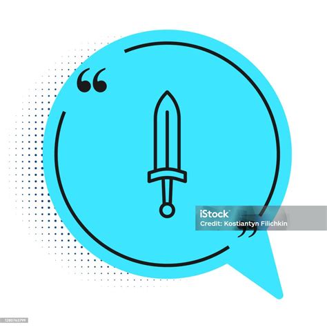 Black Line Medieval Sword Icon Isolated On White Background Medieval