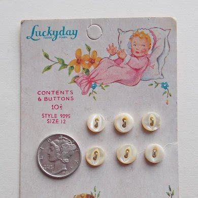 Tiny Mother Of Pearl Vintage Buttons On Original Luckyday Card Mm