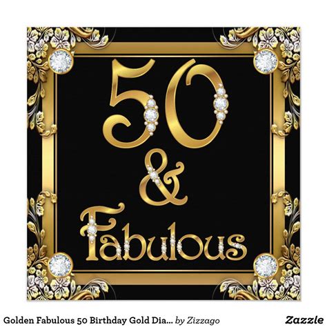 Golden Fabulous 50 Birthday Gold Diamond Invitation 50th