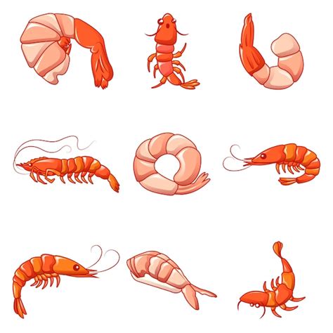 Premium Vector Shrimp Prawn Cooked Icons Set