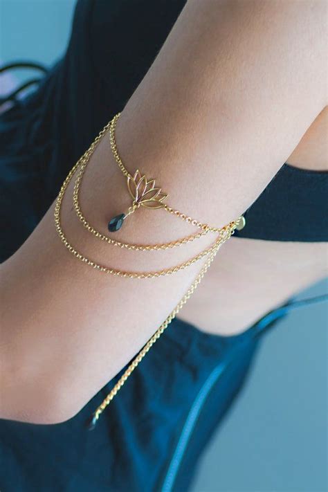 Chain Upper Arm Bracelet Boho Style Lotus Flower Armlet Upper Arm