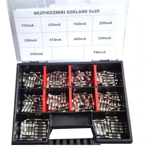 ZESTAW BEZPIECZNIKI SZKLANE 5 x 20 mm mA 200 szt 200mA za 49 90 zł z