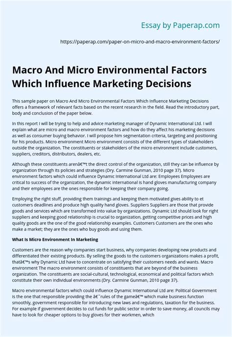 Macro And Micro Environmental Factors Which Influence Marketing Decisions Free Essay Example